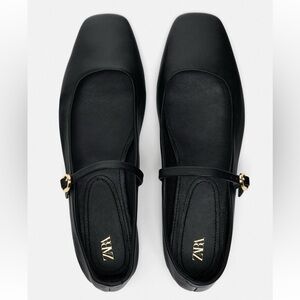 Zara Classic black flats with Gold Buckle